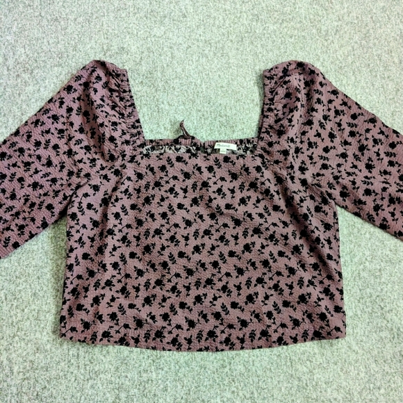 Madewell Seersucker Square-Neck Top in Floral Fig, US Women's Size L - Picture 3 of 7